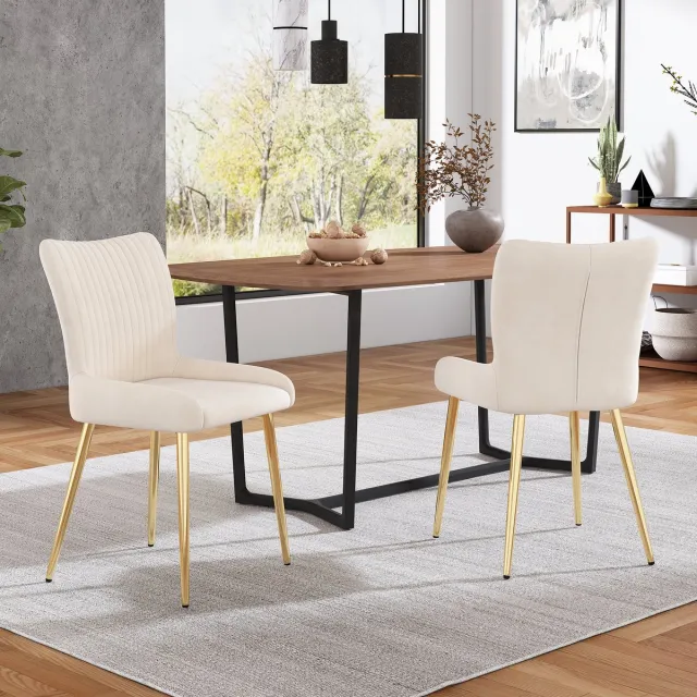 MODENUIT Eetkamerstoel - Set Van 2 - Met Rugsteun En Metalen Poten - Voor Eetkamer En Woonkamer - Fluweel Beige