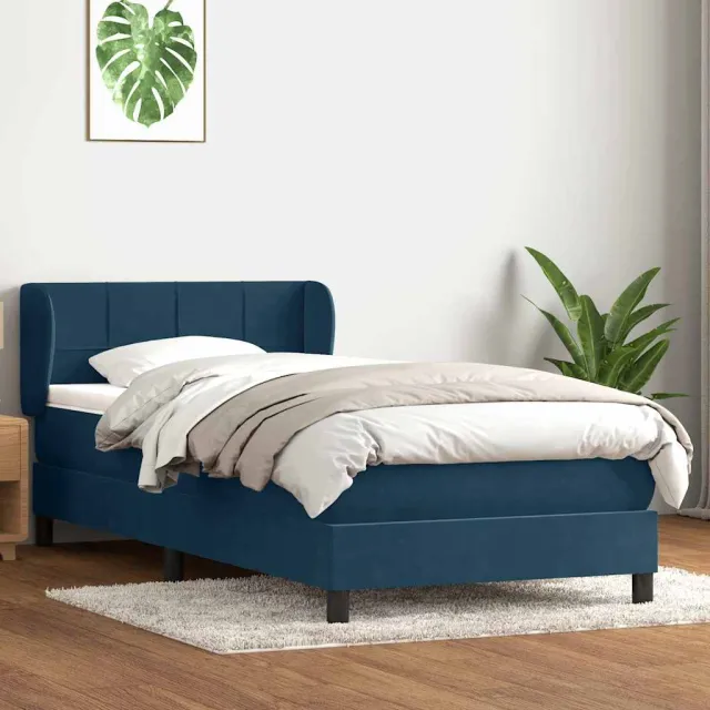 vidaXL Boxspring met matras fluweel donkerblauw 80x220 cm blauw