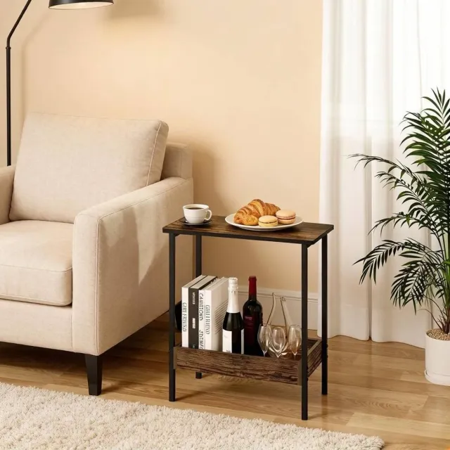 STILVORA Bijzettafel - Vierkante Opbergrek Met Twee Lagen - Voor Bank, Bed En Hal - Hout En Metaal - Zwart En Donker Eiken - 50x25x55 Cm Black