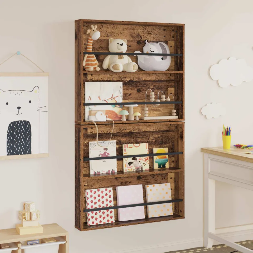 vidaXL Tijdschrift Rek 2 st Oudhout 80 x 12 x 70 cm Bewerkt hout bruin, foto 4