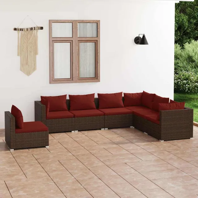 vidaXL 7-delige Loungeset met kussens poly rattan bruin, foto 2
