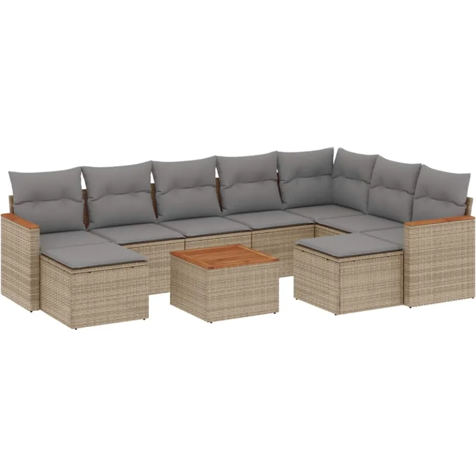 vidaXL 10-delige Loungeset met kussens poly rattan beige, foto 3