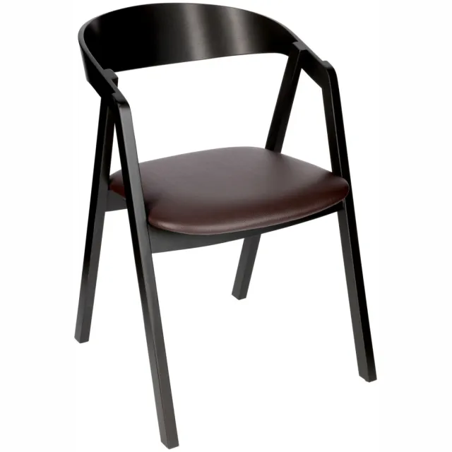 Vega 2x VEGA Stapelbare stoel Calma kunstleer, beukenhout zwart gelakt; 54x53x79 cm (BxDxH); zitting bruin, frame zwart; 2 stuk / verpakking