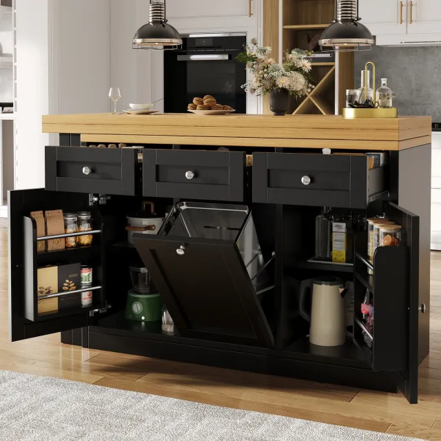 Wishdor Bartafel - uitschuifbaar en opklapbaar - met lade en opbergruimte - modern - voor keuken en kleine eetruimte - houtlook en bewerkt hout - zwart - 120-200 x 40 x 76 cm
