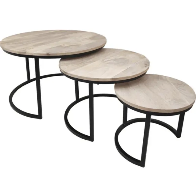 Lesliliving Les - Jayden houten bijzettafel set van 3 Naturel