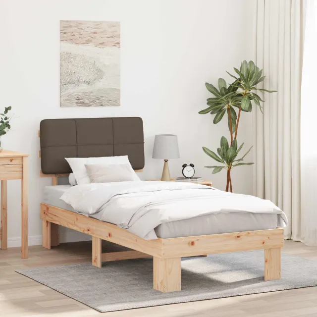vidaXL Bedframe met Gevoerd Hoofdgedeelte Naturel en taupe 90 x 200 cm