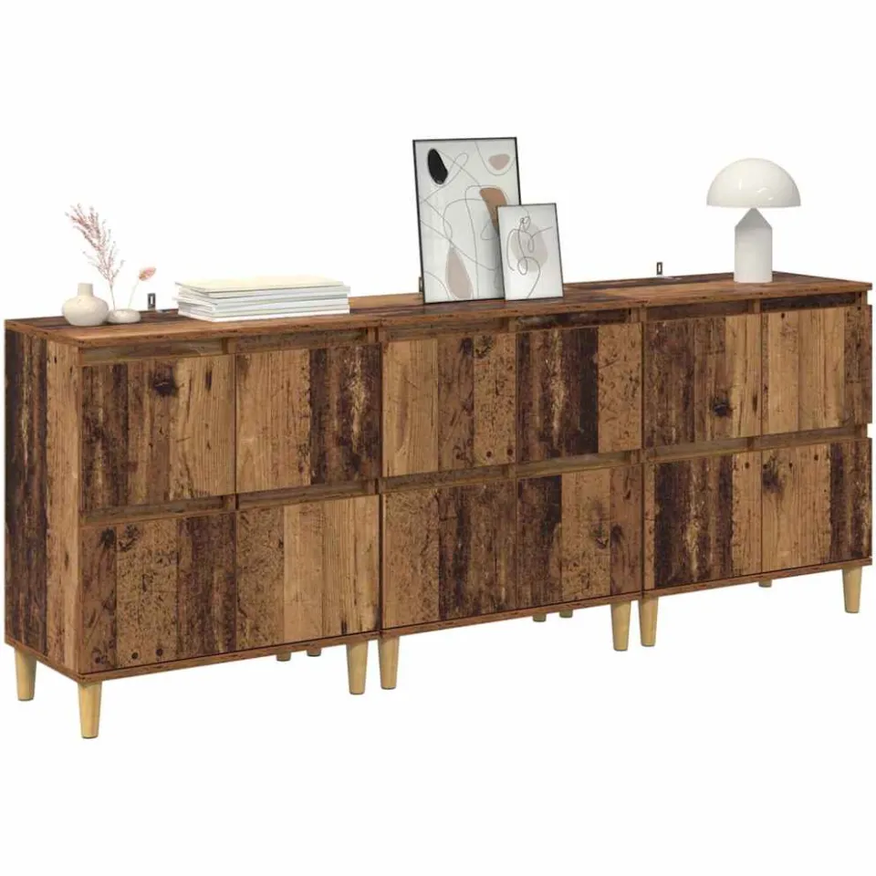 vidaXL Dressoirs 3 st Oud Hout 60 x 35 x 70 cm Bewerkt hout Bruin