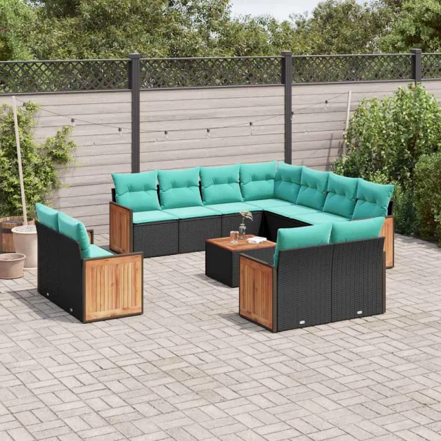 vidaXL 12-delige tuinbankset met kussens van zwart polyrotan, foto 2