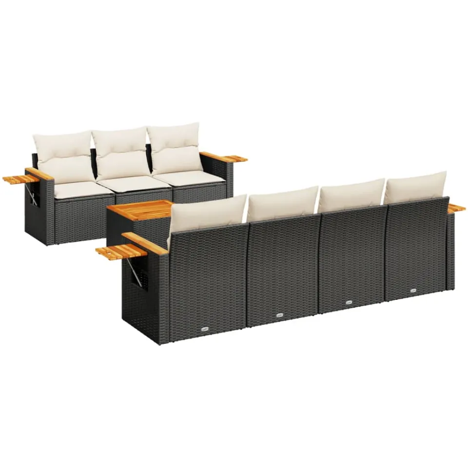 vidaXL 8-delige Loungeset met kussens poly rattan zwart