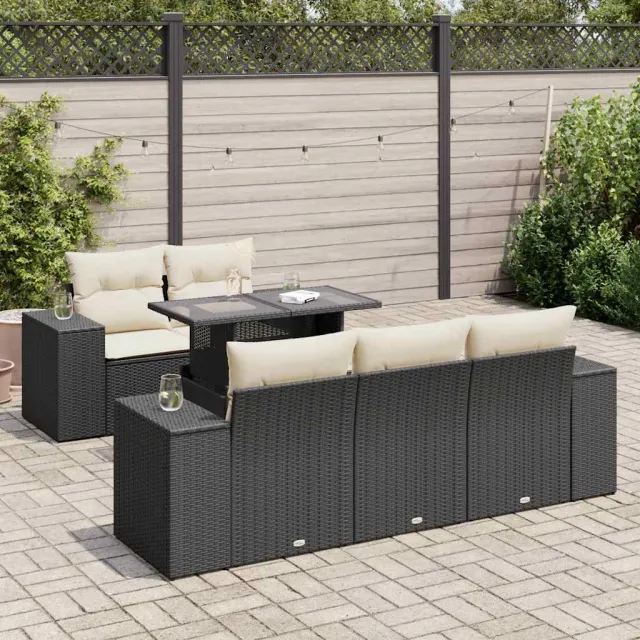 vidaXL 6-delige Loungeset met kussens poly rattan zwart, foto 2