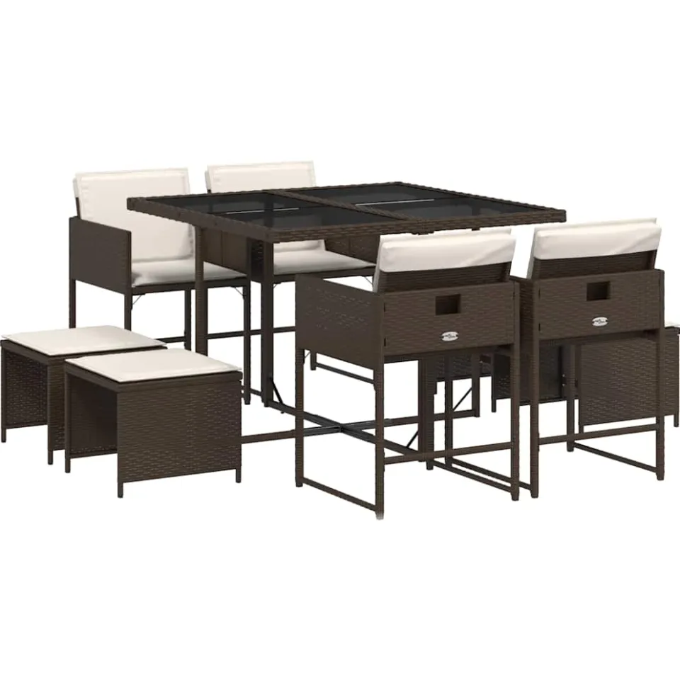 vidaXL 9-delige Tuinset met kussens poly rattan bruin, foto 3