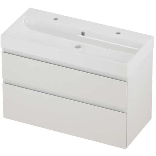 Proline Podium Badmeubelset Polystone Loft 2 Kraangaten 100x46x70 cm Glans Wit Glans Wit