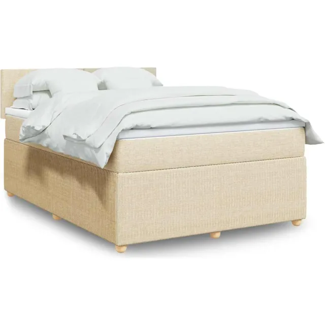 vidaXL Boxspring met matras stof crèmekleurig 140x200 cm