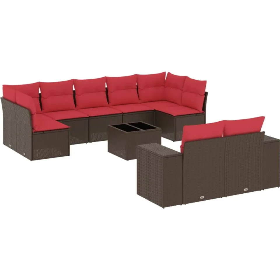 vidaXL 10-delige tuinbankset met kussens, bruin polyrotan, foto 3