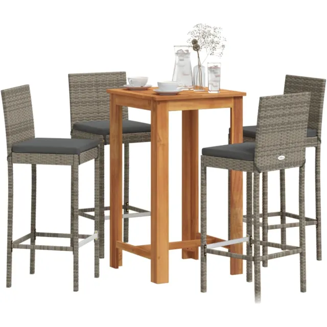 vidaXL 5-delige Tuinbarset massief acaciahout en poly rattan grijs, foto 2
