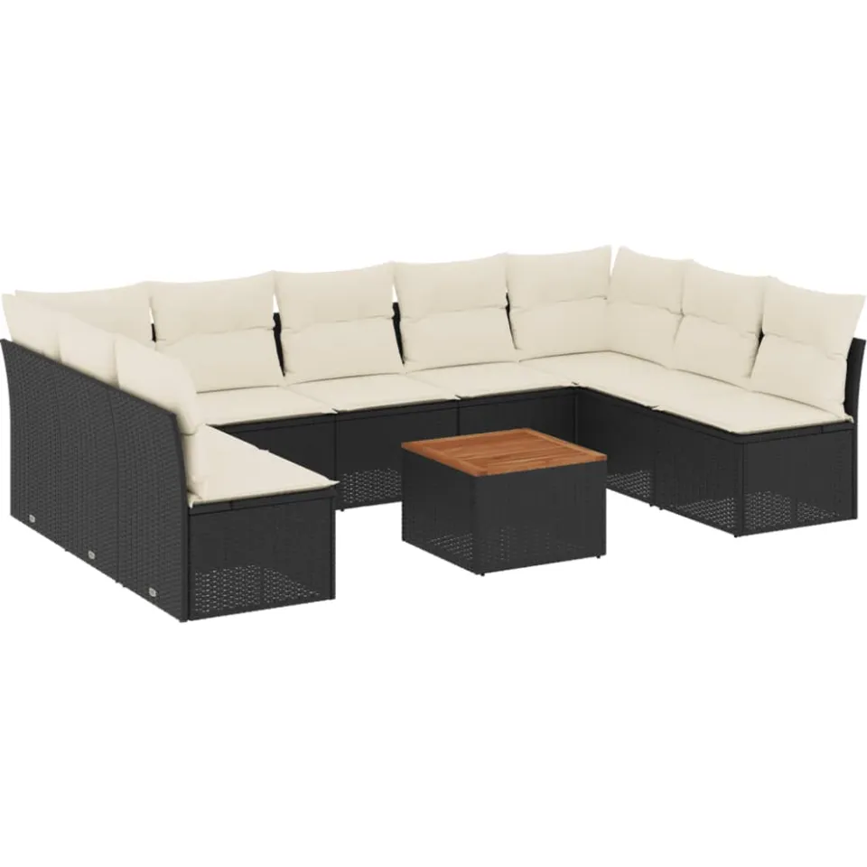 vidaXL 10-delige Loungeset met kussens poly rattan zwart