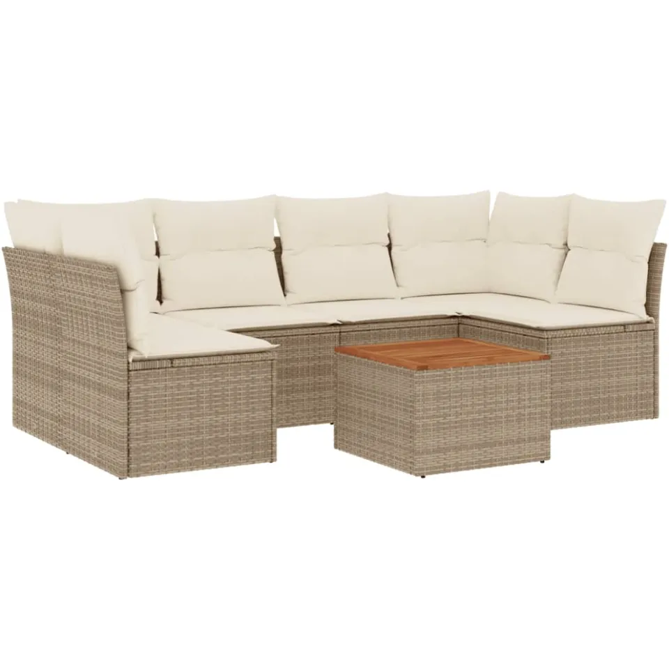 vidaXL 7-delige Loungeset met kussens poly rattan beige
