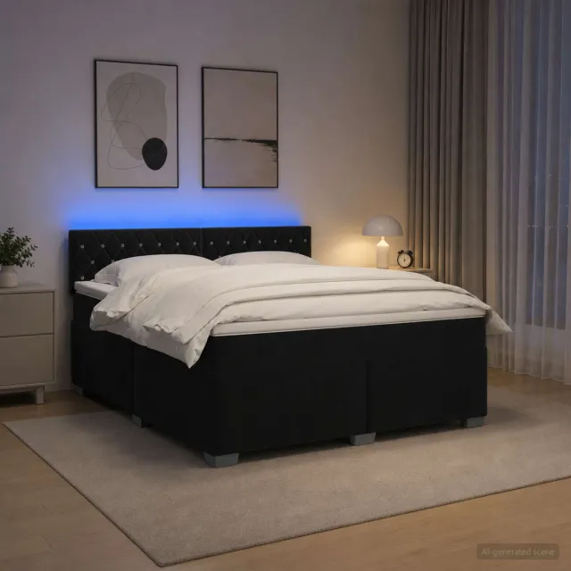 vidaXL Boxspring Bed met Matras en LED Zwart 140 x 190 cm fluweel