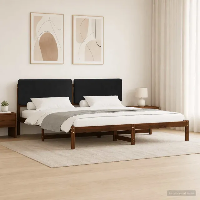 vidaXL Bedframe met gestoffeerd hoofdbord Donkerbruin en Zwart