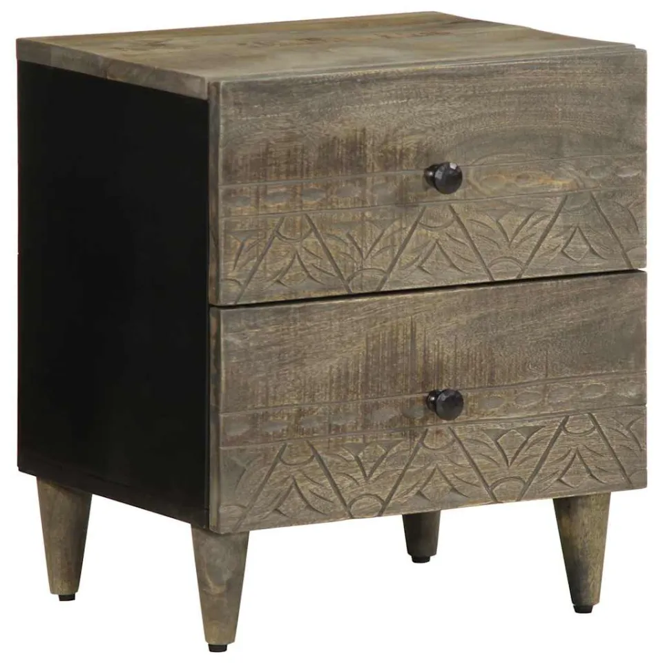 vidaXL Nachtkastjes 2 st 40x33x46 cm massief mangohout lichtgrijs grijs, foto 2