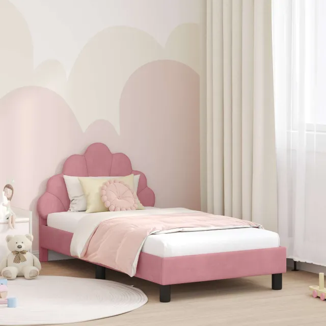 vidaXL Bedframe voor kinderen met hoofdbord Roze 80 x 160 cm Fluweel