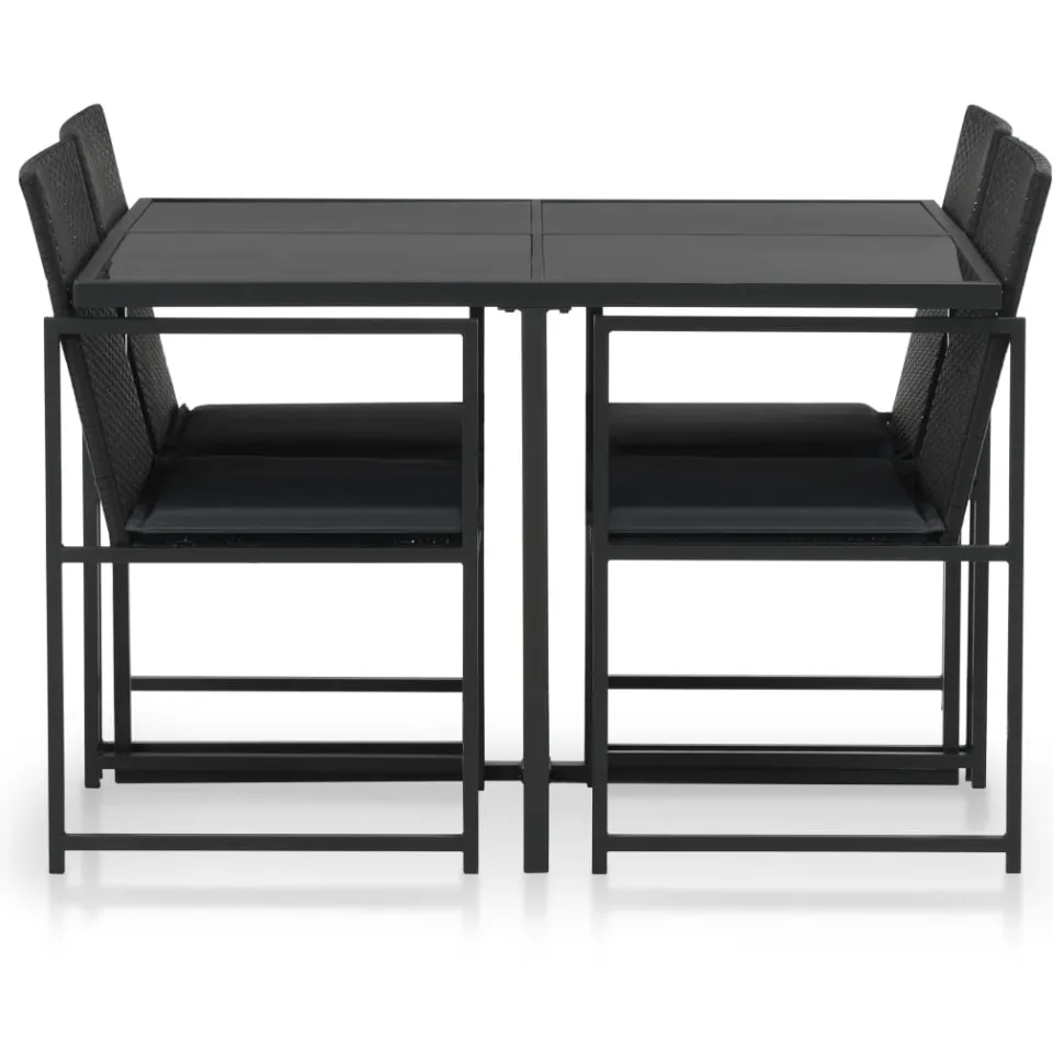 vidaXL 5-delige Tuinset met kussens poly rattan zwart