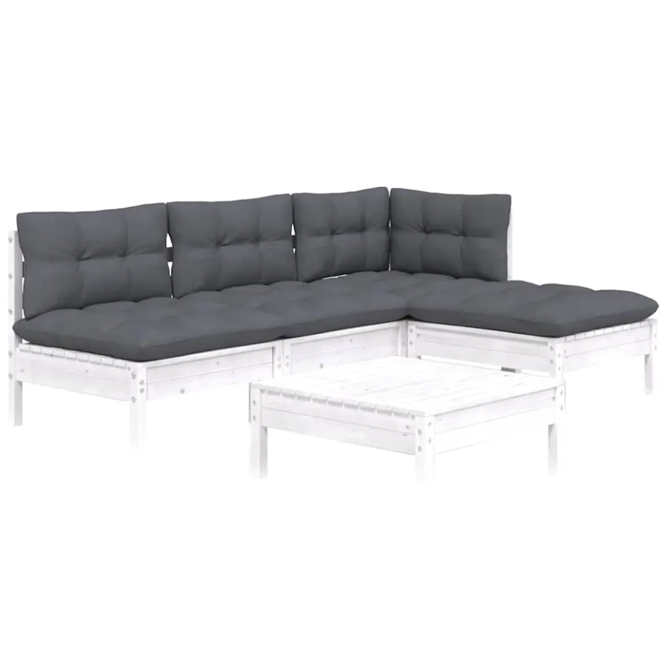vidaXL 5-delige Loungeset met kussens grenenhout wit