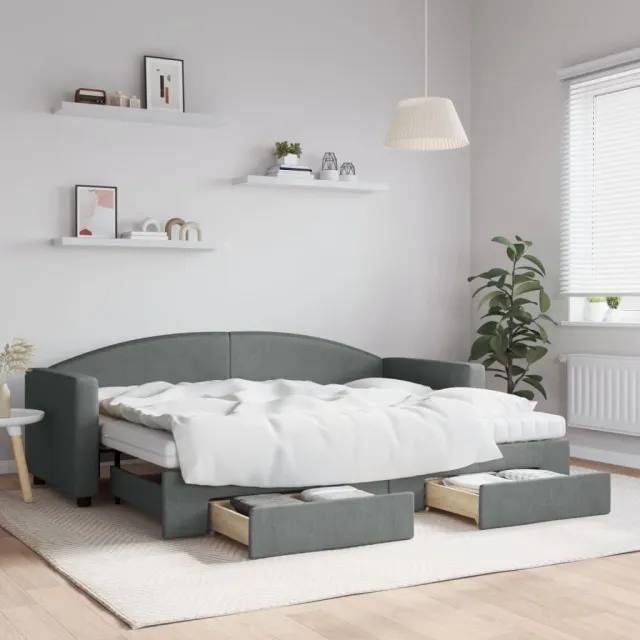 vidaXL Slaapbank onderschuifbed en lades 80x200 cm stof donkergrijs grijs
