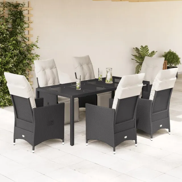 vidaXL 7-delige Tuinset met kussens poly rattan zwart, foto 2