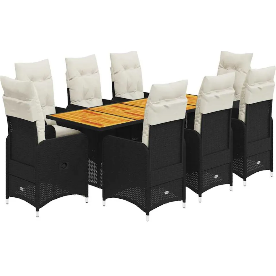 vidaXL 9-delige Bistroset met kussens poly rattan zwart