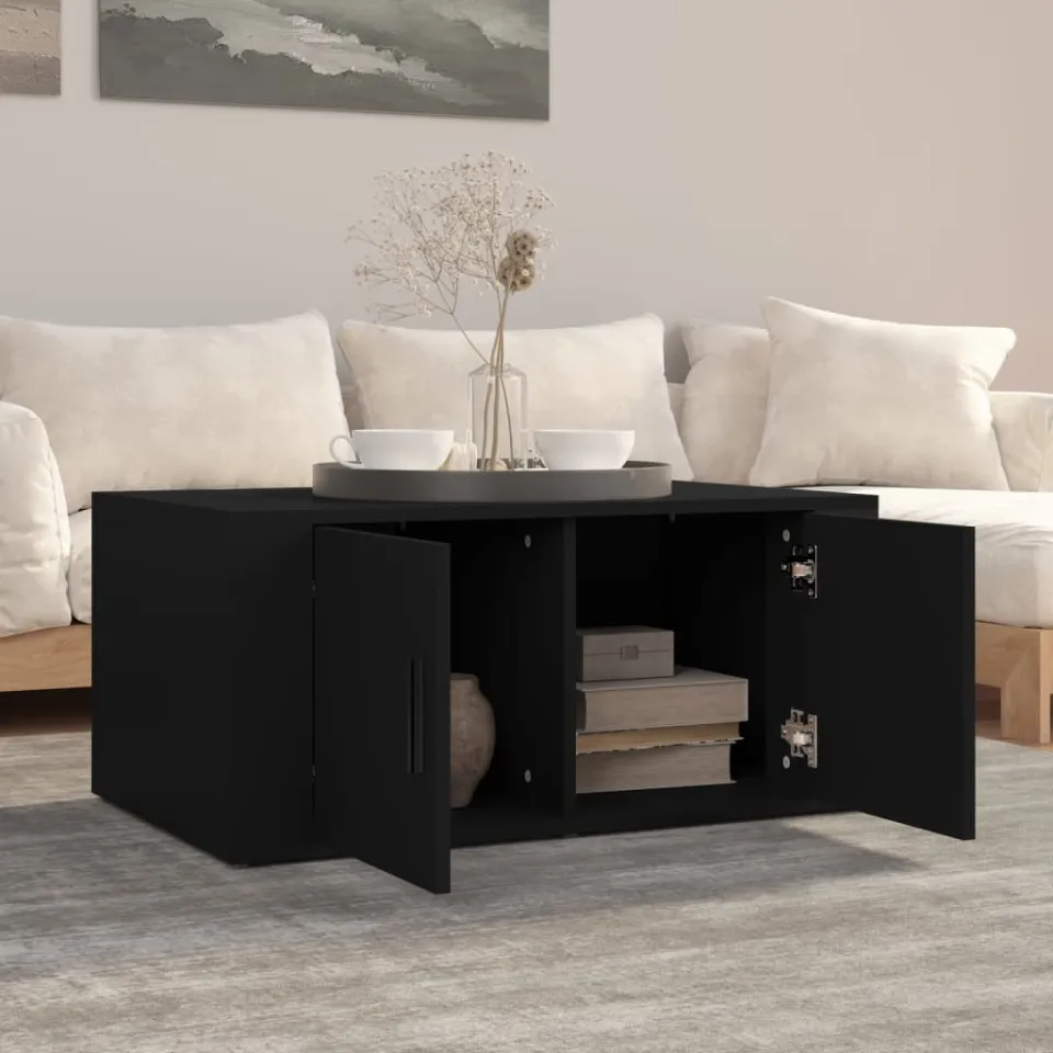 vidaXL Salontafel 80x50x36 cm bewerkt hout zwart, foto 2