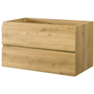 AquaVive - Praxis Eigen Merk Aquazuro Wastafelonderkast Napoli 90cm - Scandinavisch Eik Gemelamineerd - Met 2 Lades Hout