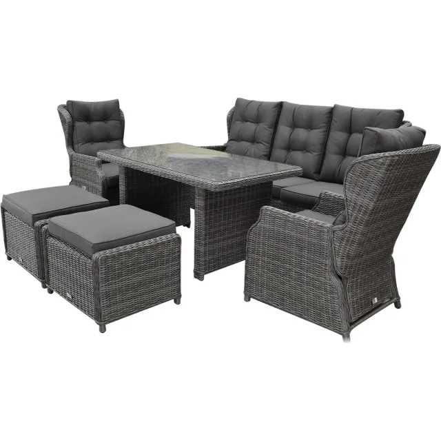 AVH-Collectie Ibiza premium stoel bank dining loungeset verstelbaar 6 delig antraciet