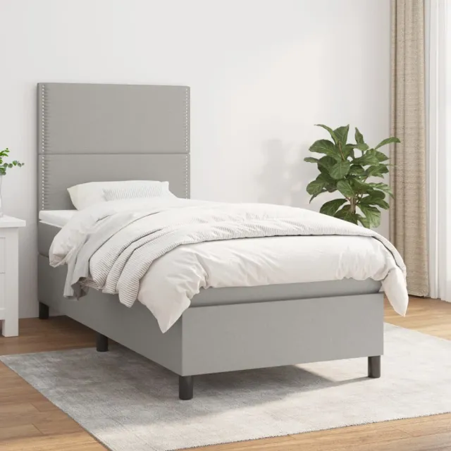 vidaXL Boxspring met matras stof lichtgrijs 100x200 cm grijs