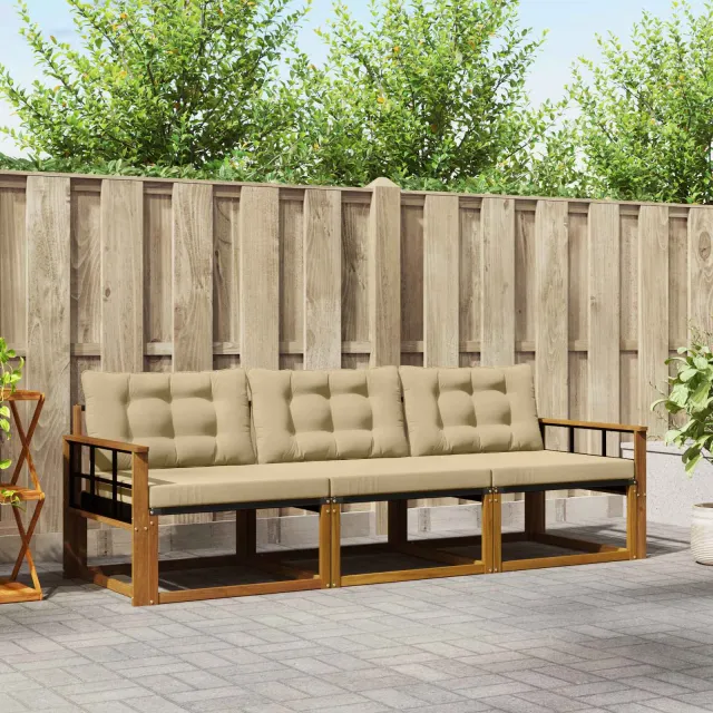 vidaXL Buiten bankenset 3 st 3-zits Natuurlijk en Beige