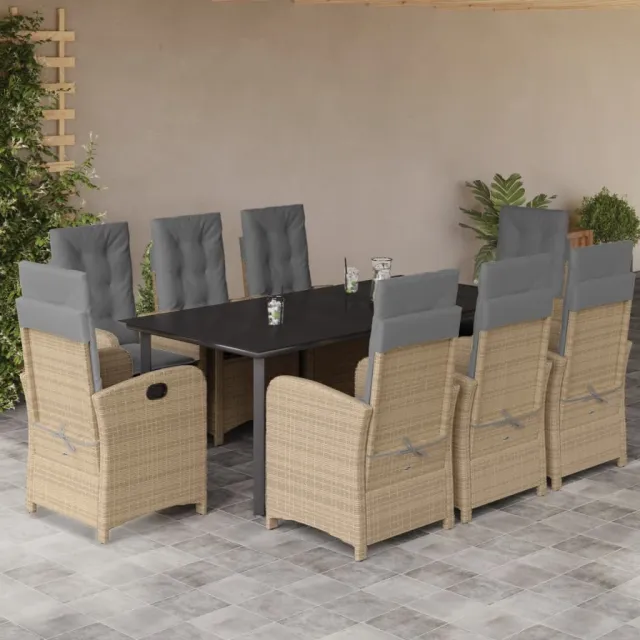 vidaXL 9-delige Tuinset met kussens poly rattan gemengd beige, foto 2