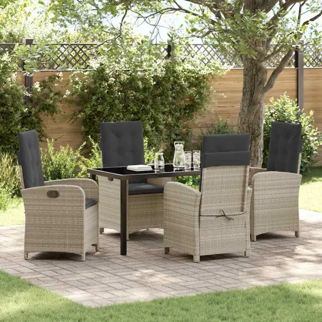 vidaXL Tuin eettafelset 5 st Lichtgrijs poly rattan