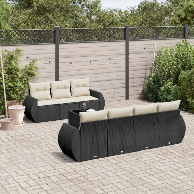 vidaXL 8-delige Loungeset met kussens poly rattan zwart, foto 2