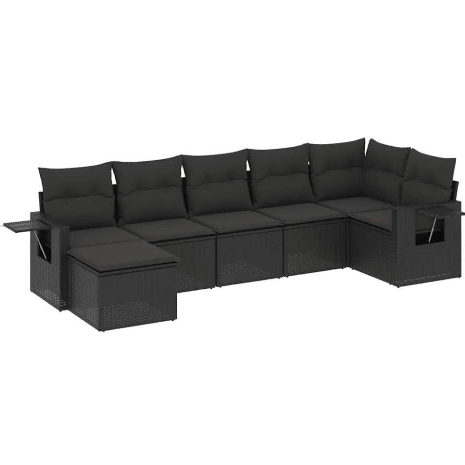 vidaXL 7-delige Loungeset met kussens poly rattan zwart, foto 3