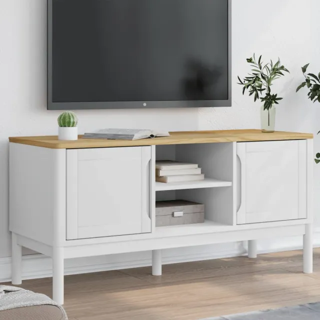 vidaXL Tv-meubel FLORO 114x43x55 cm massief grenenhout wit, foto 2