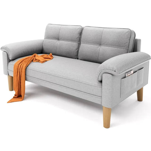 Xbro Zitbank met Armleuningen en Zijvakjes - Zitbank 2 zits - Kleine Stoffen Bank - Voor Woonkamer, Appartement, Kantoor - 145 x 77 x 77 cm - Grijs Lichtgrijs