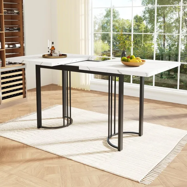House&Garde Moderne Telescopische Eettafel Wit & Zwart - 140 tot 180 cm - Industrieel Design - 6 tot 8 Personen Wit + Zwart