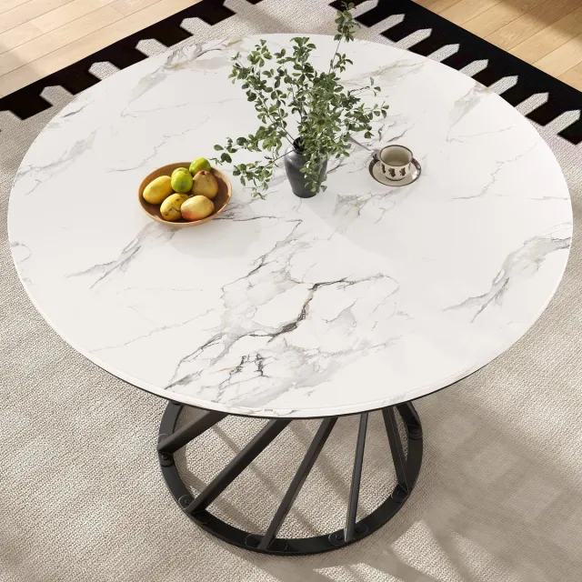 REDOM Eettafel 80x80x76 cm van MDF en metaal, vierkant design met stabiel metalen onderstel, zwart/wit Wit+Zwart