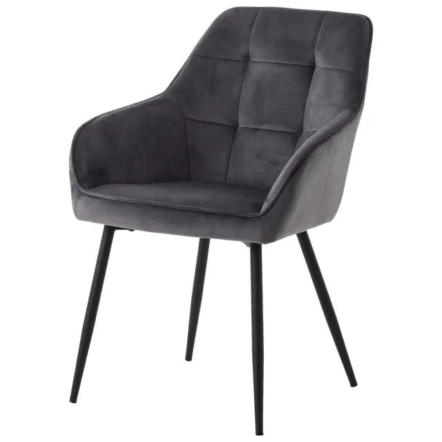 Nest of Nora Set van 2 - Nest of Nora Eetkamerstoelen Zane met armleuning velvet - Zwarte poten - Donkergrijs