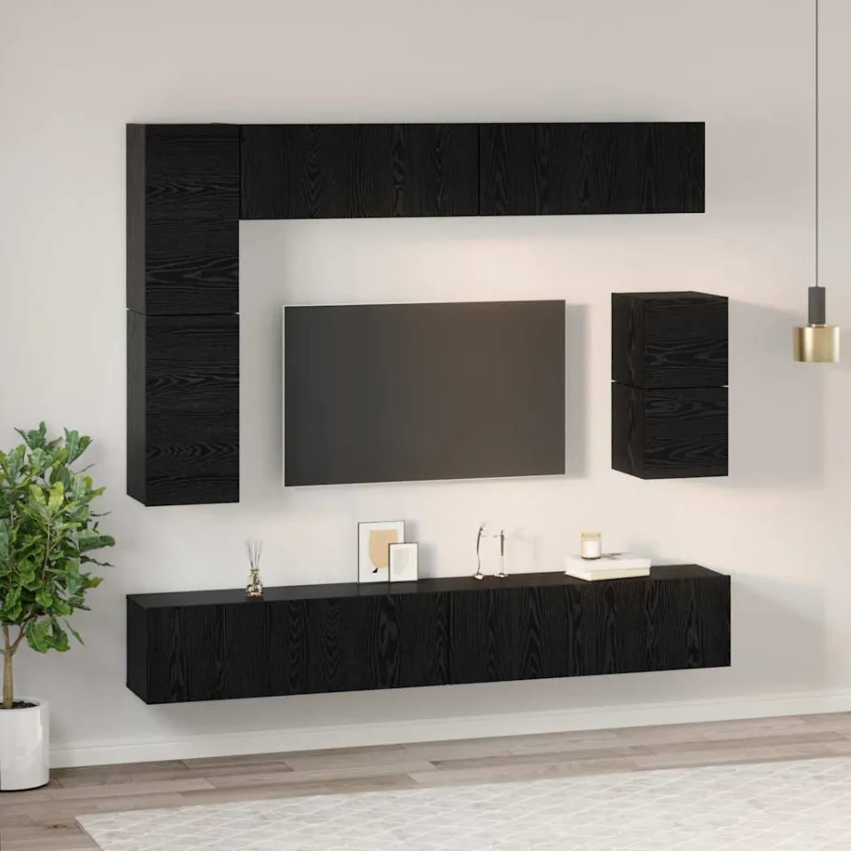 vidaXL Tv-meubelset 8 st Zwart Eiken Bewerkt hout, foto 4