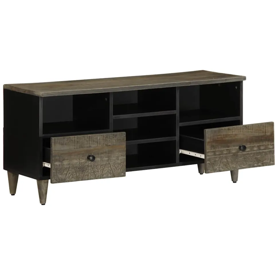 vidaXL Tv-meubel 100x33x46 cm massief mangohout zwart, foto 2