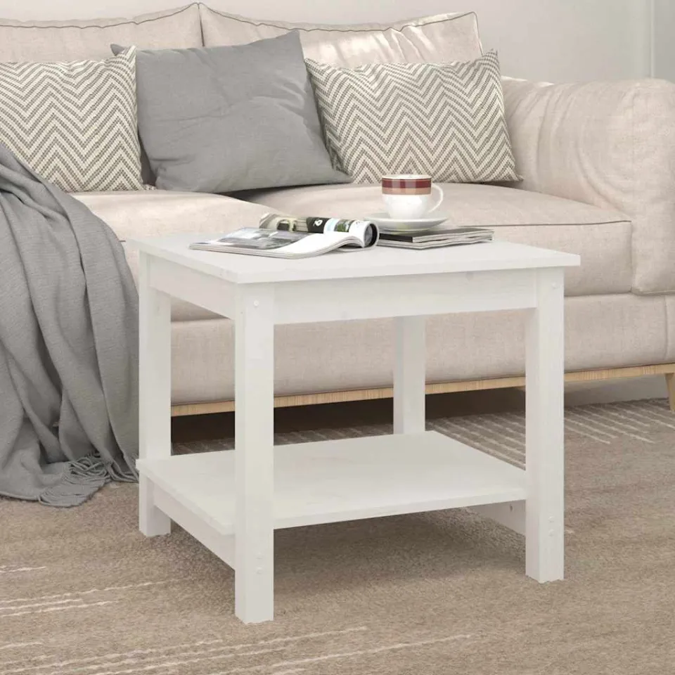 vidaXL Salontafel 50x50x45 cm massief grenenhout wit, foto 4