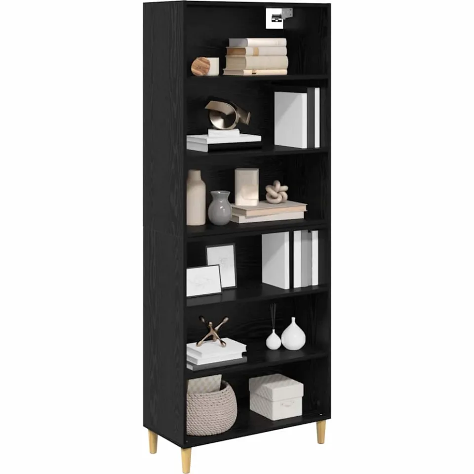 vidaXL Hoge kast Zwart Eiken 69,5 x 32,5 x 180 cm Bewerkt hout