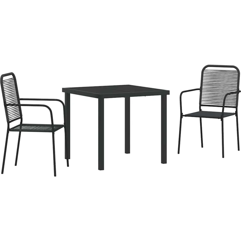 vidaXL Tuin eettafelset 3 st Zwart Gepoedercoat staal