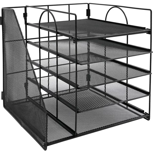 Happiq Bureau-organizer voor kantoor thuis en school - 5-laags metaal - Documentenbak en papierhouder Zwart